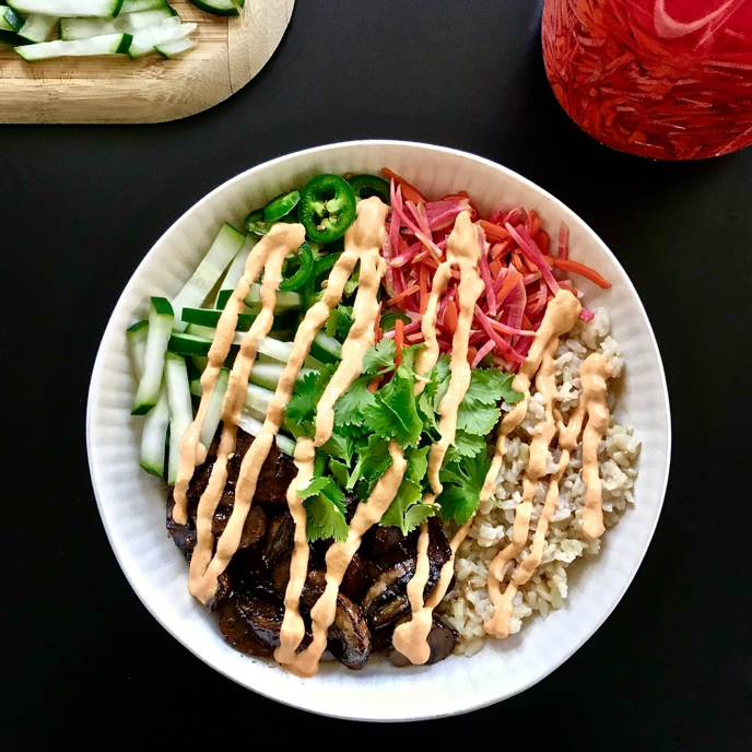 Mushroom Bahn Mi Bowls with Vegan Sriracha Mayo